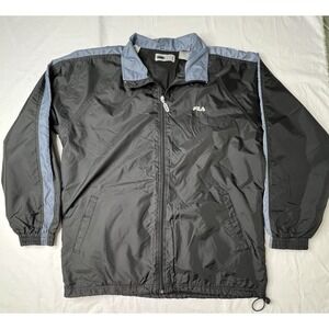 Fila Sport Black & Blue Full Zip Athletic Track Jacket Windbreaker Mens Sz L